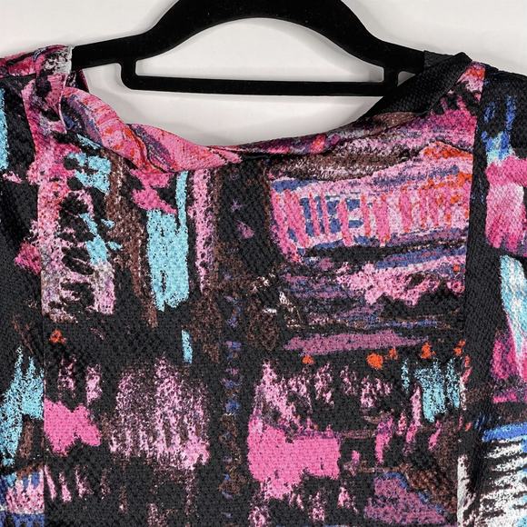 2/$30 Lane Bryant Abstract Watercolor Tunic Blouse 14 Black Multi Gathered #7167 - Picture 10 of 14